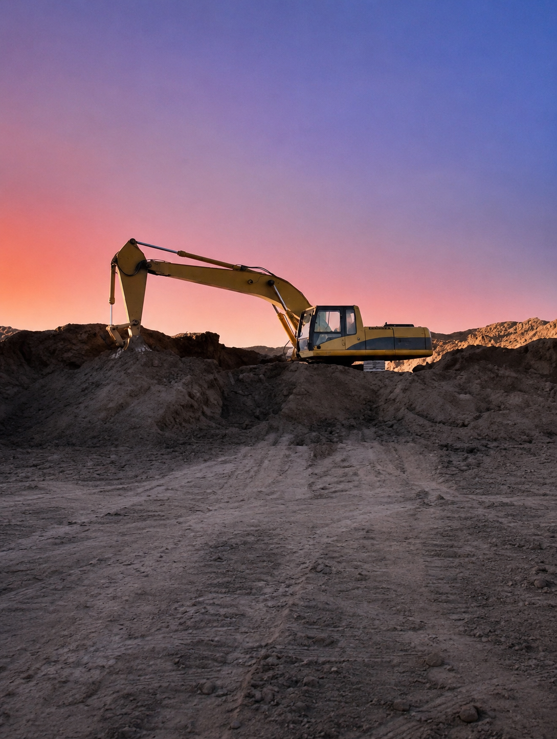 Excavator at sunset